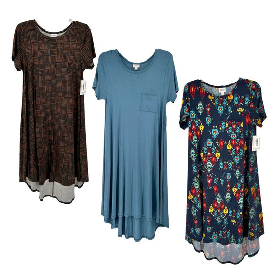 LuLaRoe Retired Carly Bundle of 3 Small Dresses all NWT Multicolors