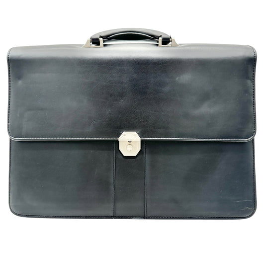 Black Leather Expandable Briefcase With Locking Clasp 17W x 12H x 2.5D