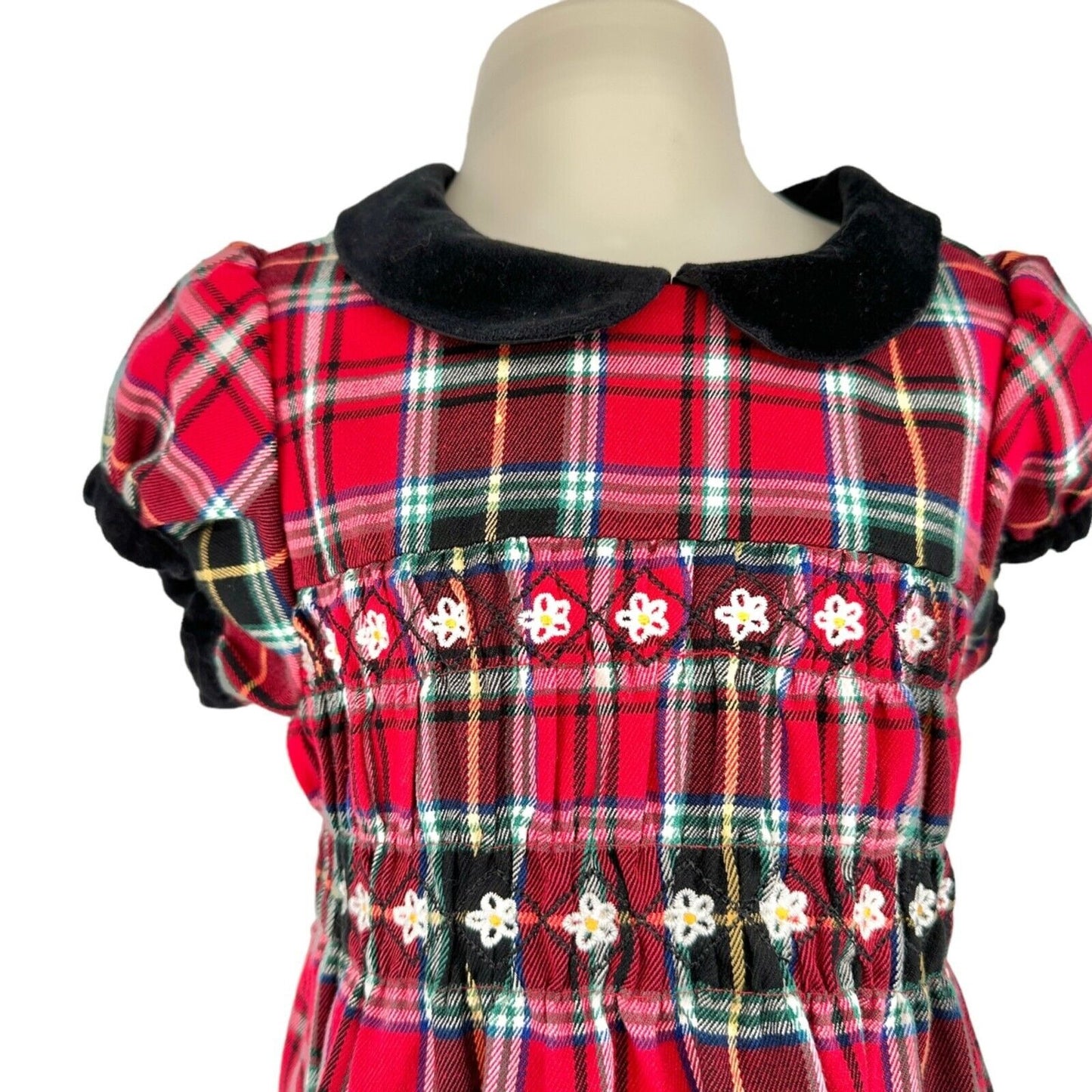 Hanna Andersson Girls 100 US 4 Dress Red & Black Paid with Faux Velvet Trim