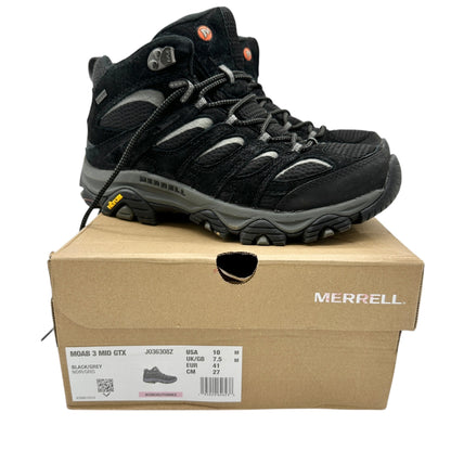 Merrell Moab 3 Mid GTX Hiking Boots Womens 10M Black Grey Waterproof Vibram Sole