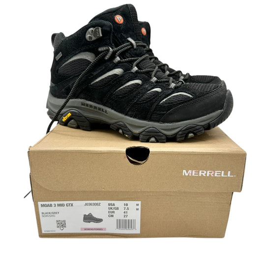 Merrell Moab 3 Mid GTX Hiking Boots Womens 10M Black Grey Waterproof Vibram Sole