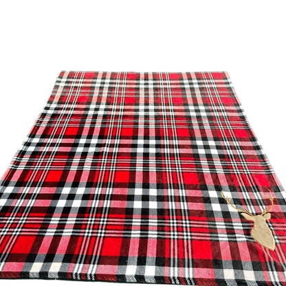 Elle Decor Throw Blanket 72x47 Red Black Plaid Deer Head Embellishment Soft