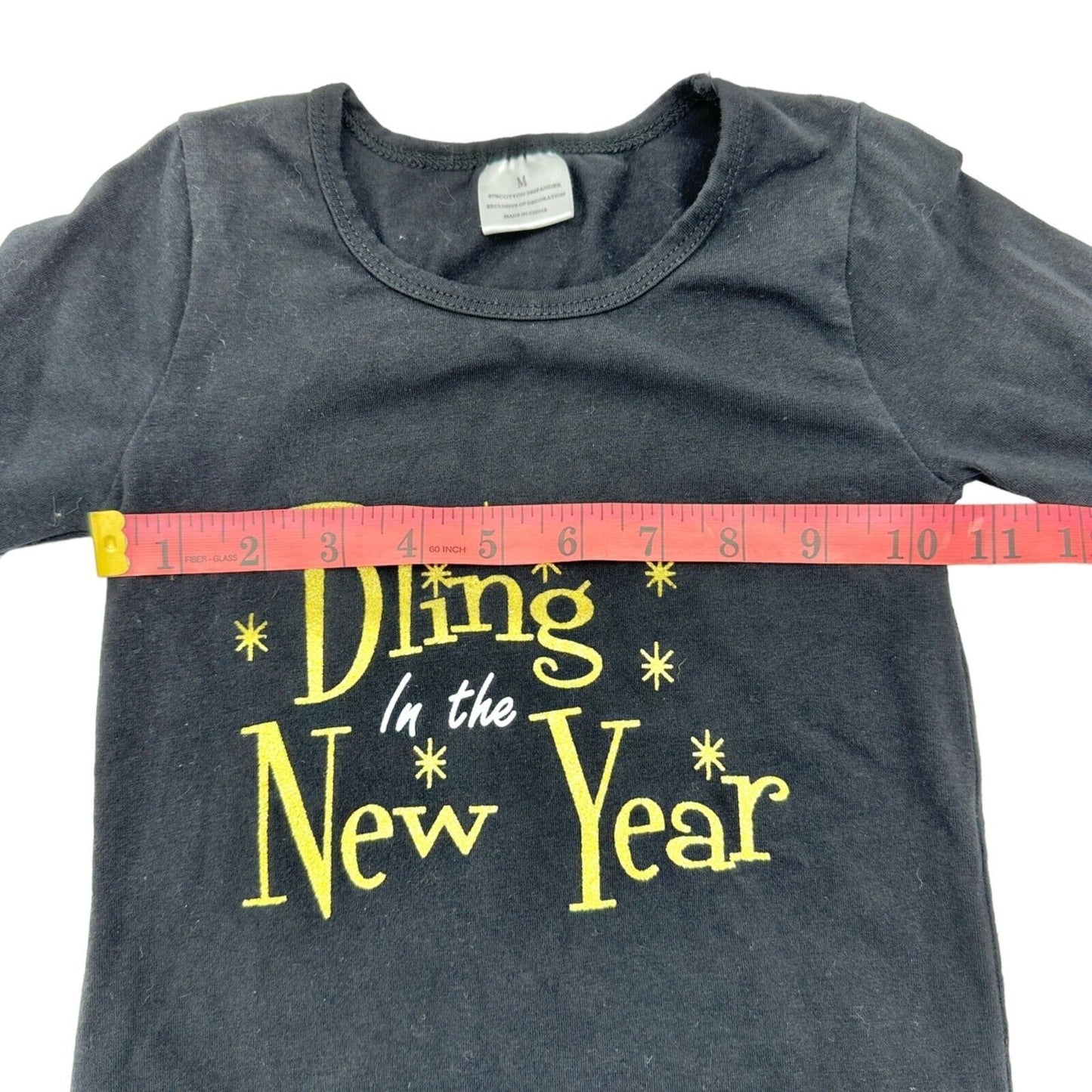 Bling in the New Year Toddler Girls M Black T-Shirt Long Sleeve Gold with Stars