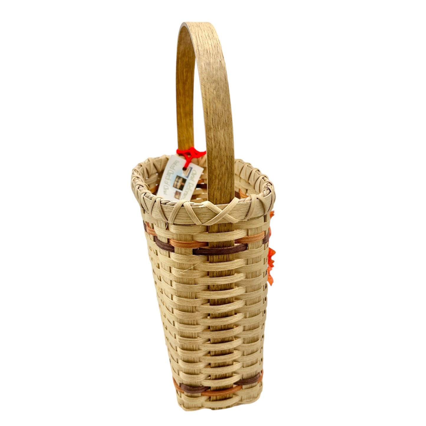 Handmade Basket Falling Leaves Oval Shaped with Handle and Leaves Decoration on Front