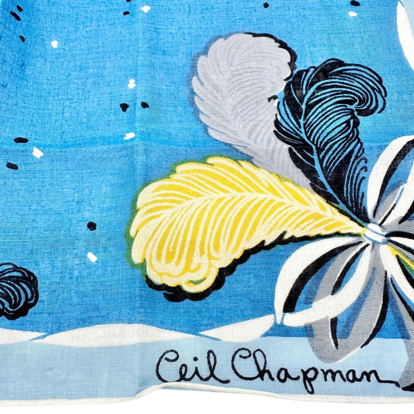 Carol Stanley Scarf Linen Hand Rolled Vtg Ceil Chapman Signed Floral Print Vogue