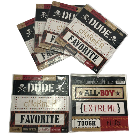 Chipboard Titlez Extreme Boy 6 pkgs DUDE Charmer favorite scrapbook mirrors