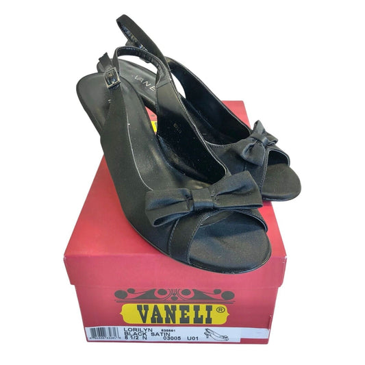 Van Eli Lorilyn Black Satin Womens 8.5 N Slingback Pumps Open Toe Bow Accent