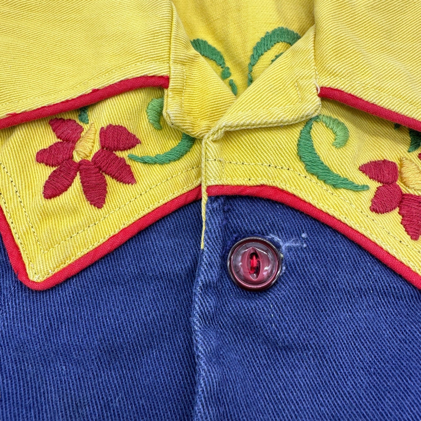 Charles Paddock Vintage Childs Western Shirt Blue Yellow Red Piping Embroidered