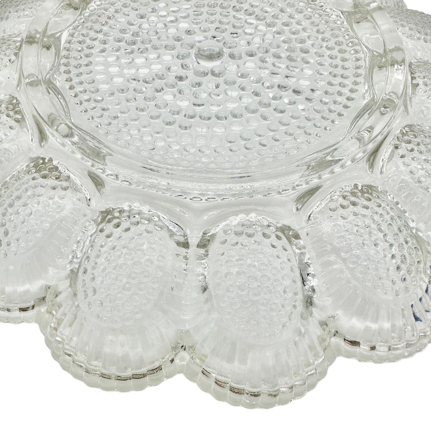 Deviled Eggs Plate Clear Glass Dimpled Holds 15 Eggs 11" Round