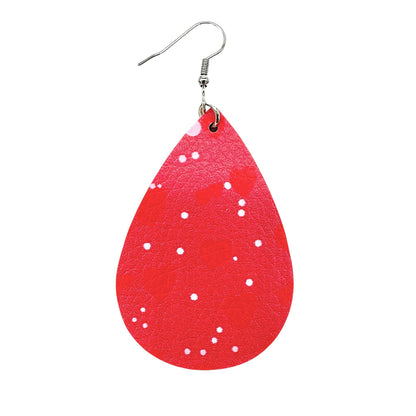 Red Faux Leather Earrings Hearts Polka Dots Pattern Love Valentines Day 3" Drop