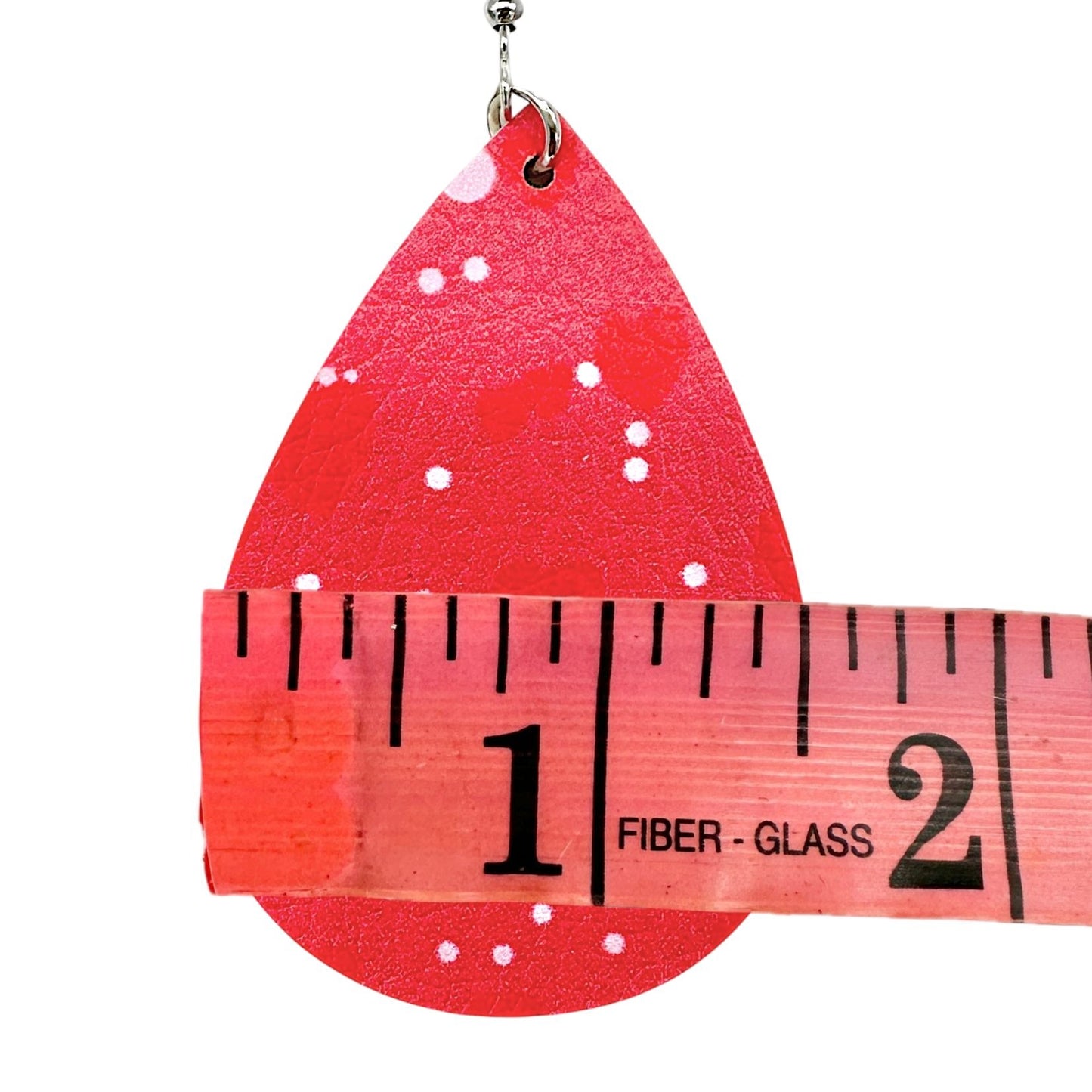 Red Faux Leather Earrings Hearts Polka Dots Pattern Love Valentines Day 3" Drop