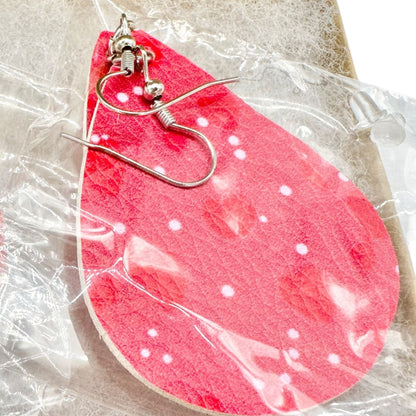 Red Faux Leather Earrings Hearts Polka Dots Pattern Love Valentines Day 3" Drop