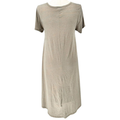 LuLaRoe Carly Dress Womens L Heather Brown SS Flowy Chest Pocket High-Low Hem
