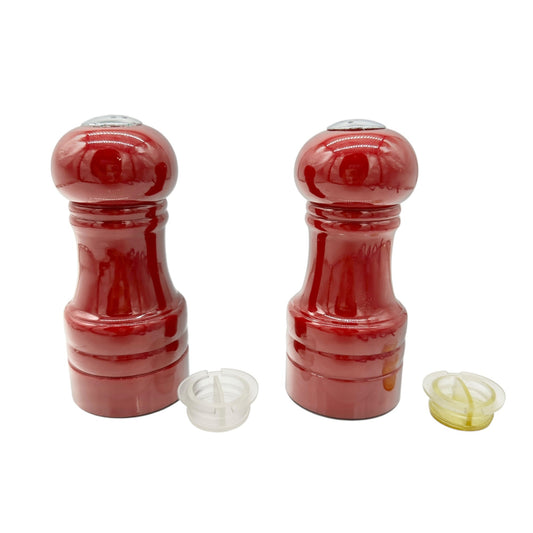 Set of Red Salt and Pepper Grinders With Adjustable Ceramic Mechanism 4 inches