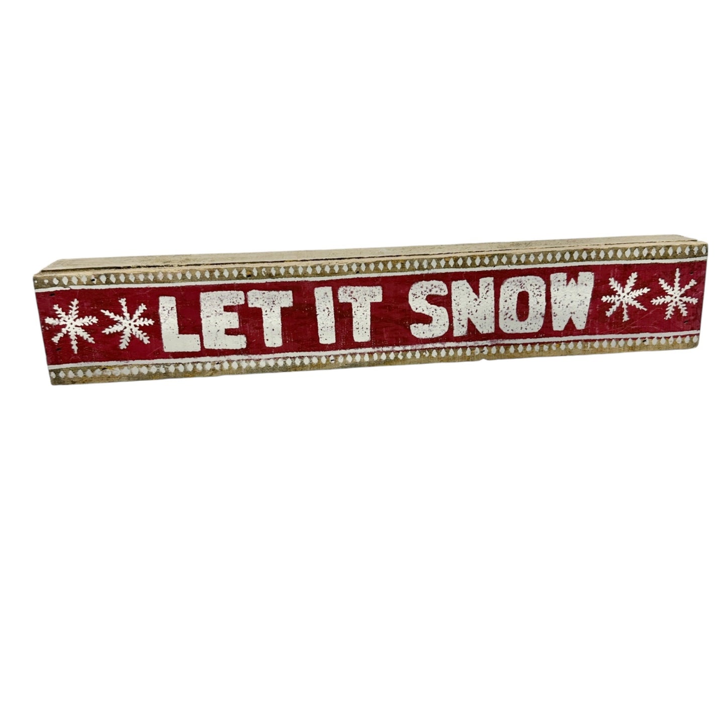Let It Snow Wooden Holiday Decoration Sign 15" L x 2.5" H Red White Rustic Style