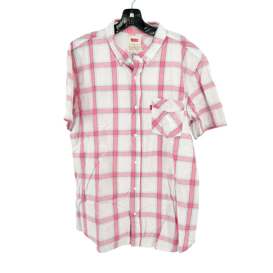 Levis Short Sleeve Shirt Mens L Red and White Plaid Cotton Casual Button Up