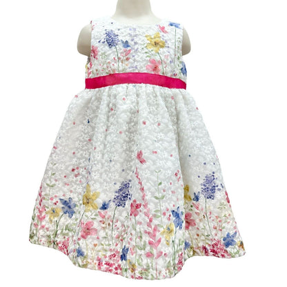 Blueberi Boulevard Child's Dress Size 4T White Stitched Flowers Pink Bow EUC Blueberi Boulevard Child's Dress Size 4T White Stitched Flowers Pink Bow EUC