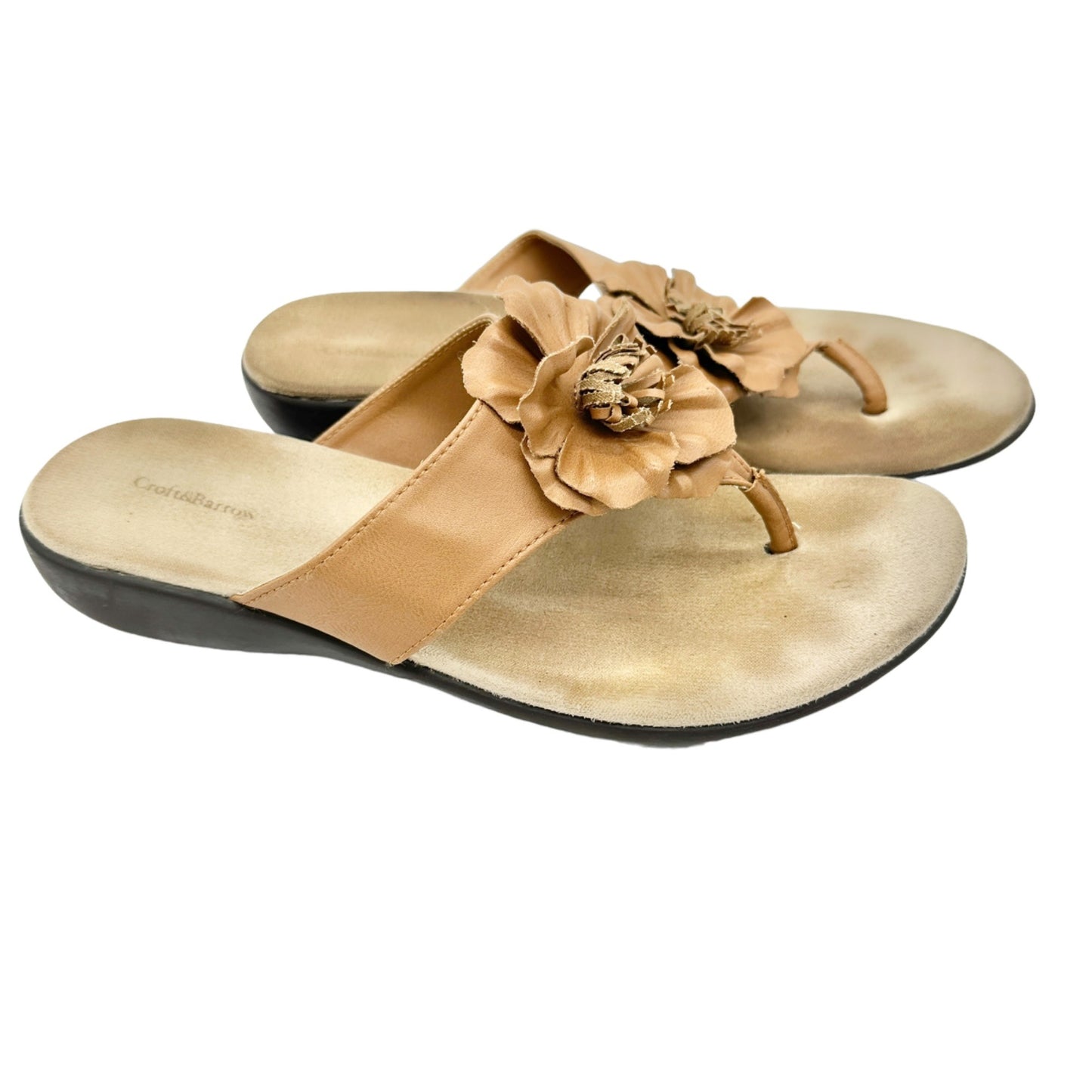 Croft & Barrow Womens Sandals 9.5 Medium Tan Flower Summer