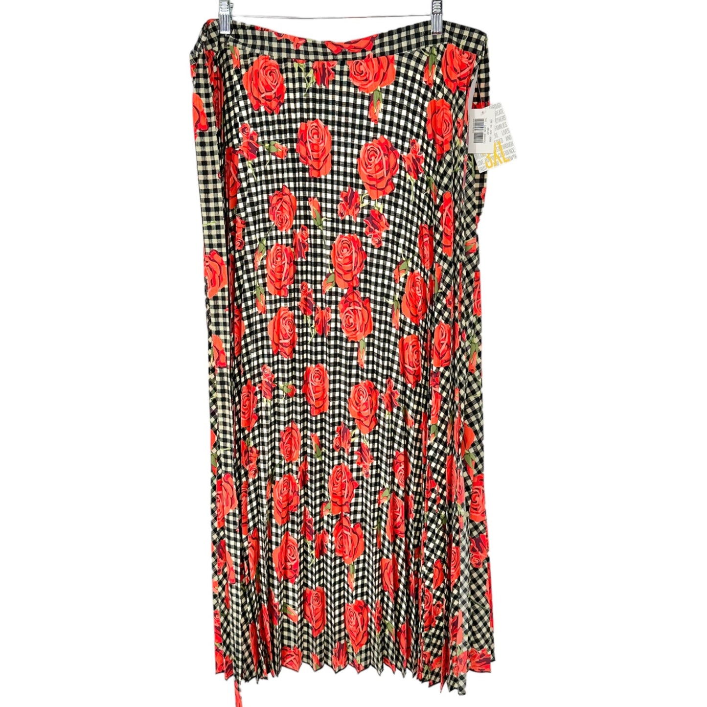 LuLaRoe Deanne Skirt Womens 3XL Red Black Ecru Roses Pleated Wrap Maxi NWT