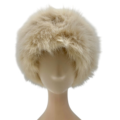 Beige Faux Fur Hat Luxuriously Soft Warm Winter Accessory Faux Leather Lining