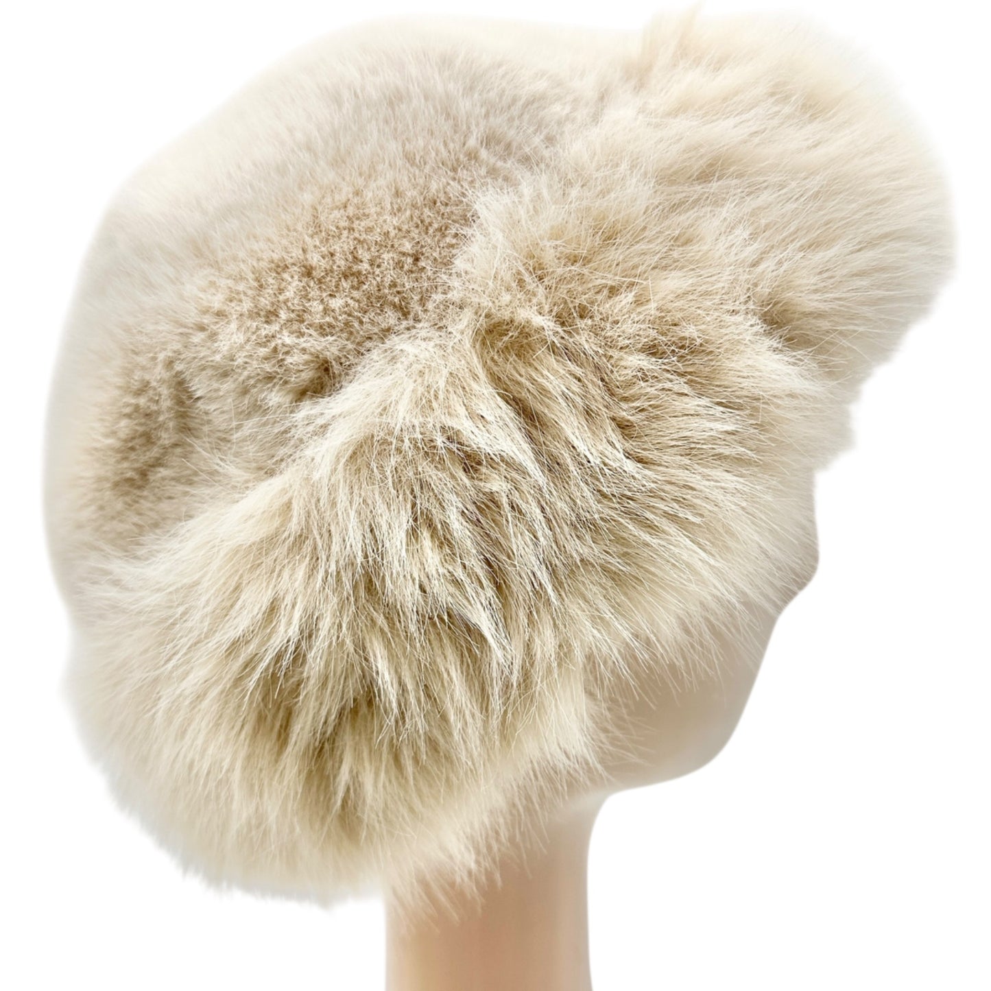 Beige Faux Fur Hat Luxuriously Soft Warm Winter Accessory Faux Leather Lining