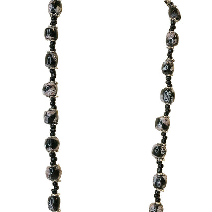 Handcrafted Beaded Necklace Black Floral Beads Elegant Simple Beauty Jewelry NEW