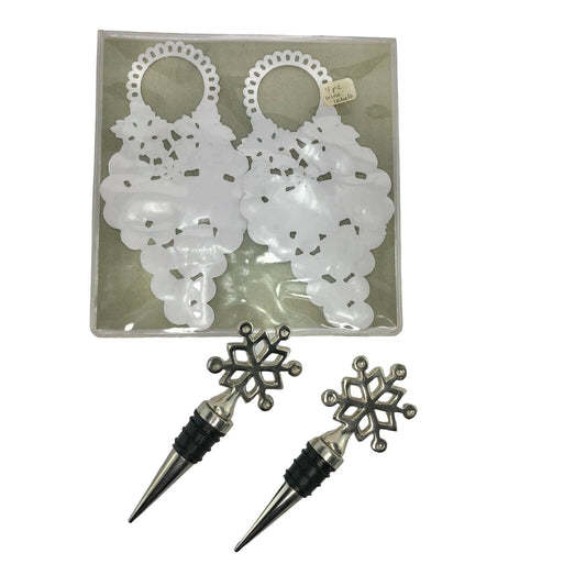 Pair of Snowflake Wine Stoppers with Wine Bottle Labels gift personal use stunning