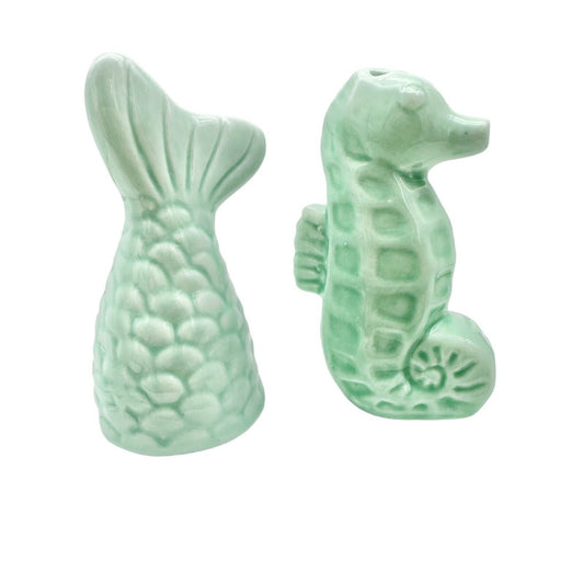 Salt & Pepper Shakers Seahorse and Fish Tail Nautical Beach Summer Home Light Gr