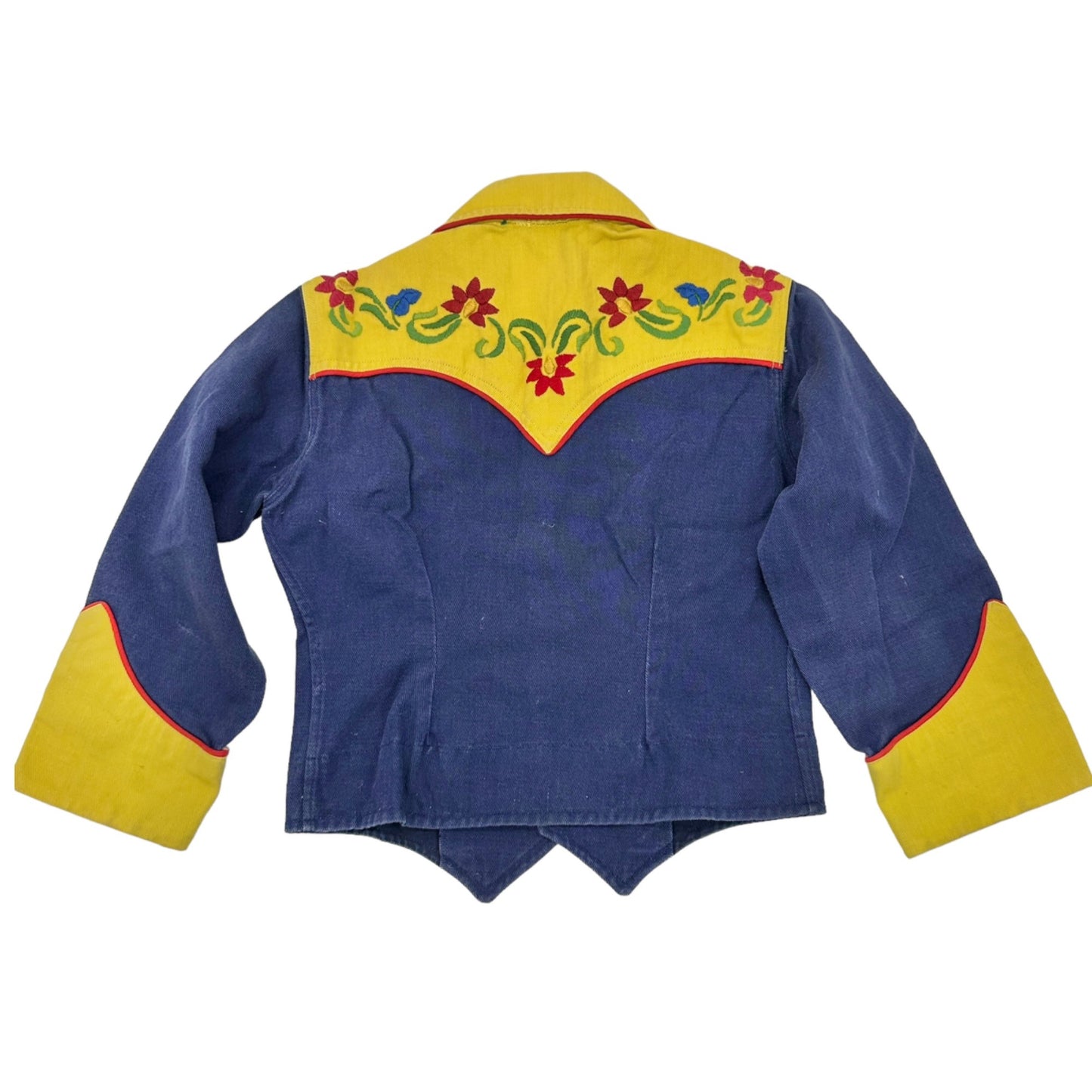 Charles Paddock Vintage Childs Western Shirt Blue Yellow Red Piping Embroidered