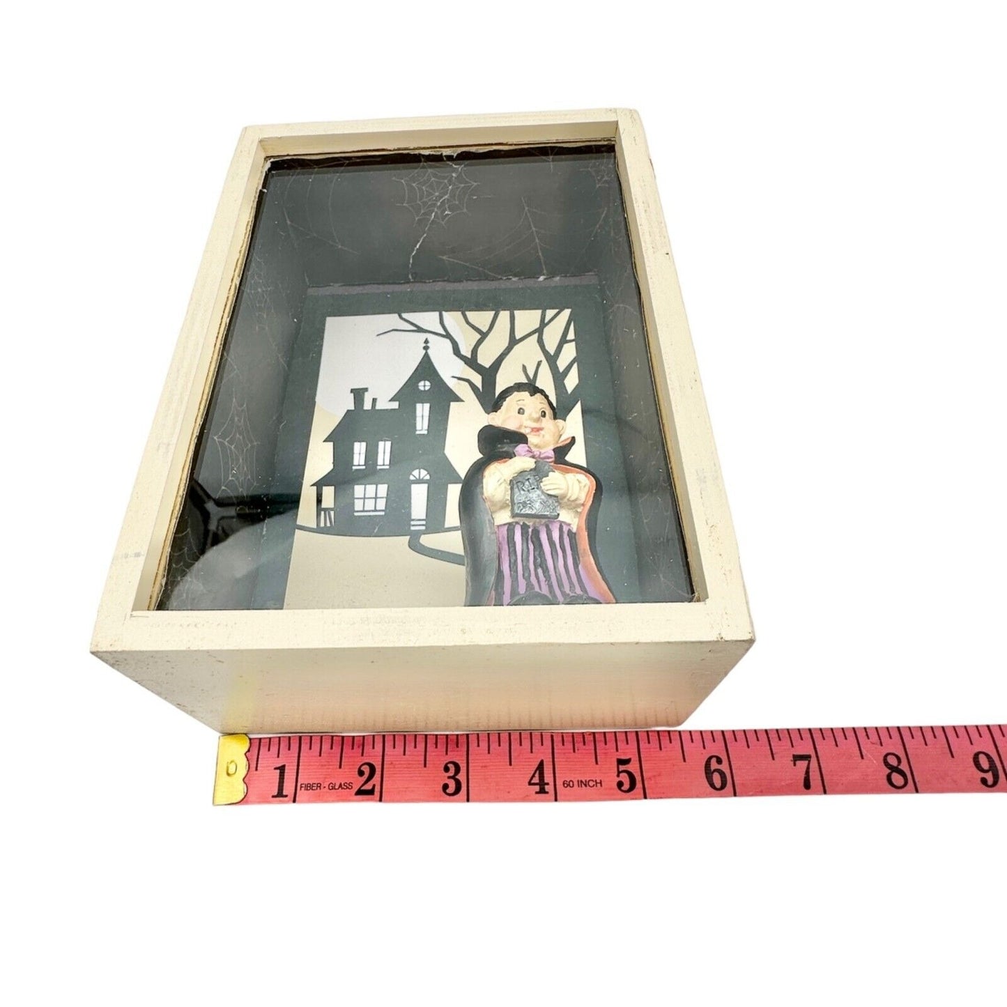 Halloween Handmade Shadow Box 7.5 x 5.5 x 3 in Beige Black Dracula Vampire