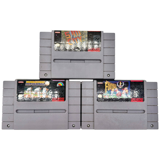 Super Nintendo SNES 3 Game Cartridges Lot 1990s Sim City Baseball Football Games