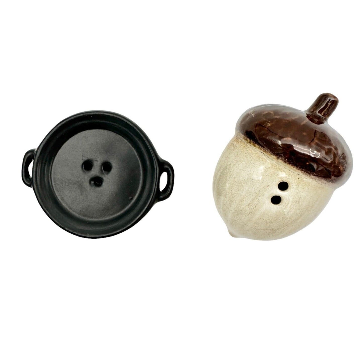 Salt and Pepper Shakers 2.5 inch Acorn and Black Pot NWT