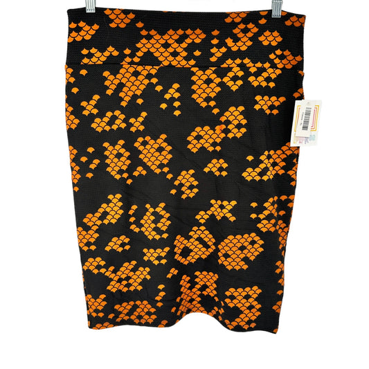 LuLaRoe Cassie Skirt Womens XL Black with Orange Graphic Print NWT