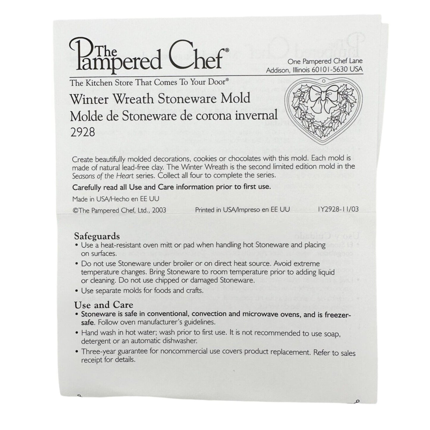 Pampered Chef Stoneware Mold 5 inch Winter Wreath NIB