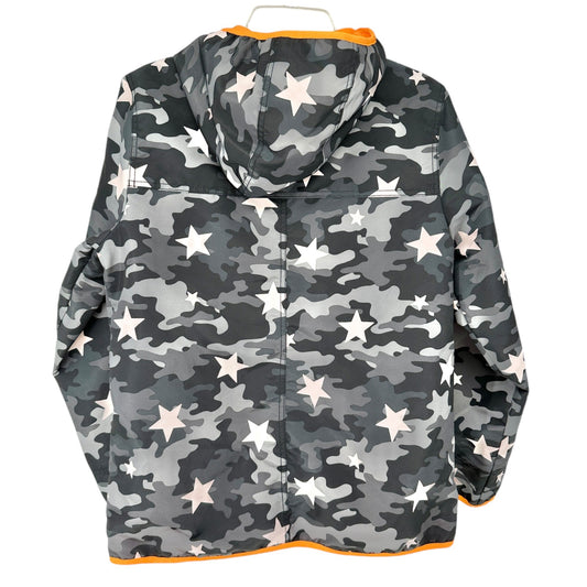 Wonder Nation Hooded Jacket Unisex Kids XXL (18) Black Camo Stars Orange Fleece