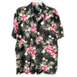 George Hawaiian Shirt Mens XL Black With Pink Floral Print Rayon SS Button-Up