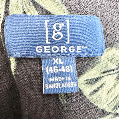 George Hawaiian Shirt Mens XL Black With Pink Floral Print Rayon SS Button-Up