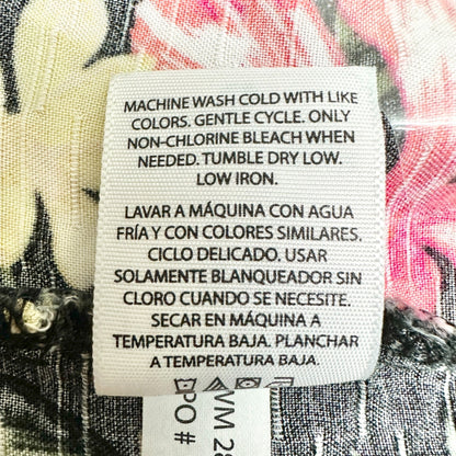 George Hawaiian Shirt Mens XL Black With Pink Floral Print Rayon SS Button-Up