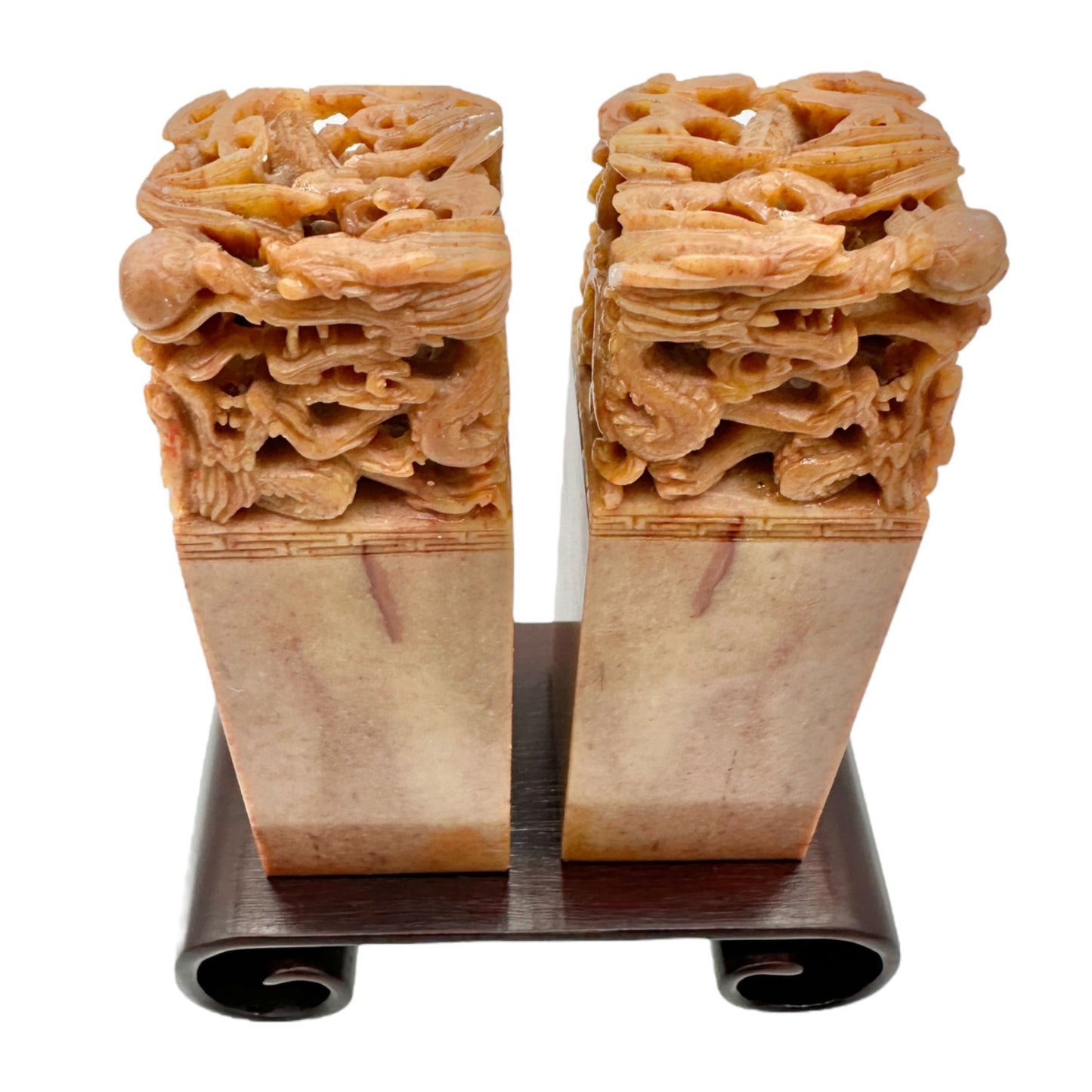 Chinese Hand-Carved Soapstone Seal Set With Wooden Stand RITA and GRAHAM