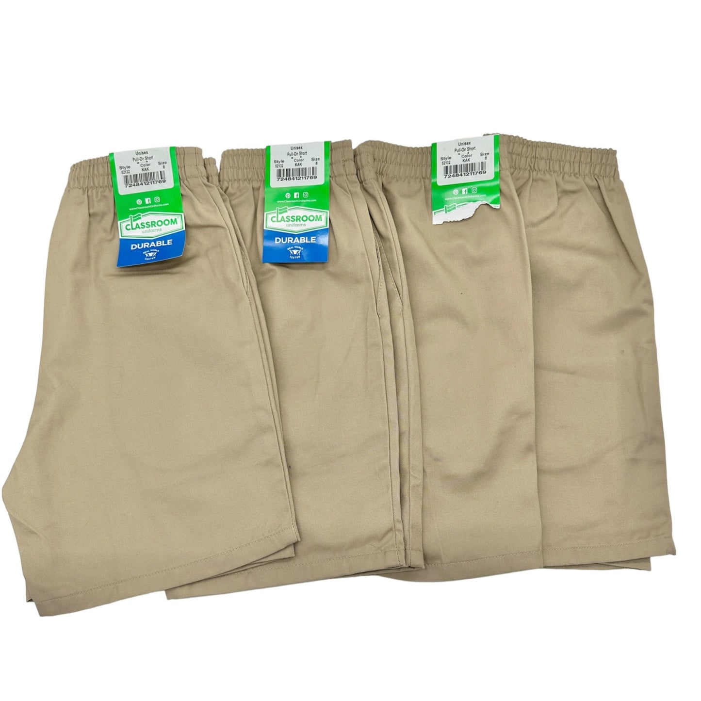 Classroom Uniforms Shorts Unisec Kids Size 8 Khaki Durable Pull-On 4 PAIRS NWT