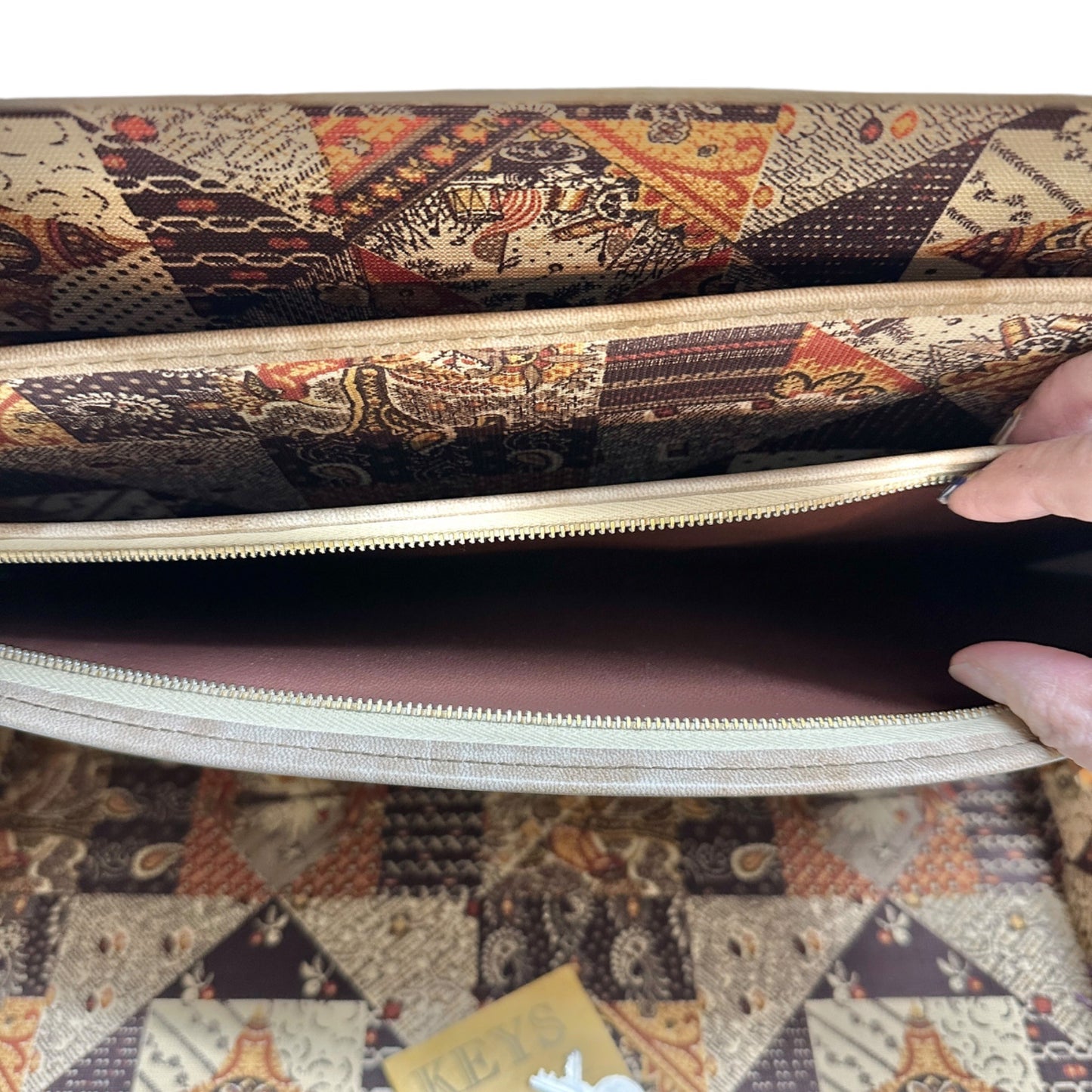 Vintage Patchwork Tapestry Briefcase With Handle Key Lock Keys Included 17x12x3