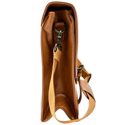 Leather Laptop Briefcase Adjustable Shoulder Strap Multiple Compartments Brown