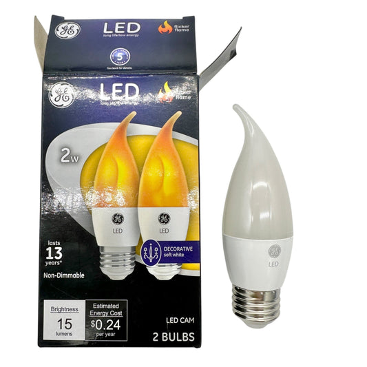 GE LED Flicker Flame Light Bulb 2W Non-Dimmable 15 Lumens Soft White 1 BULB NEW