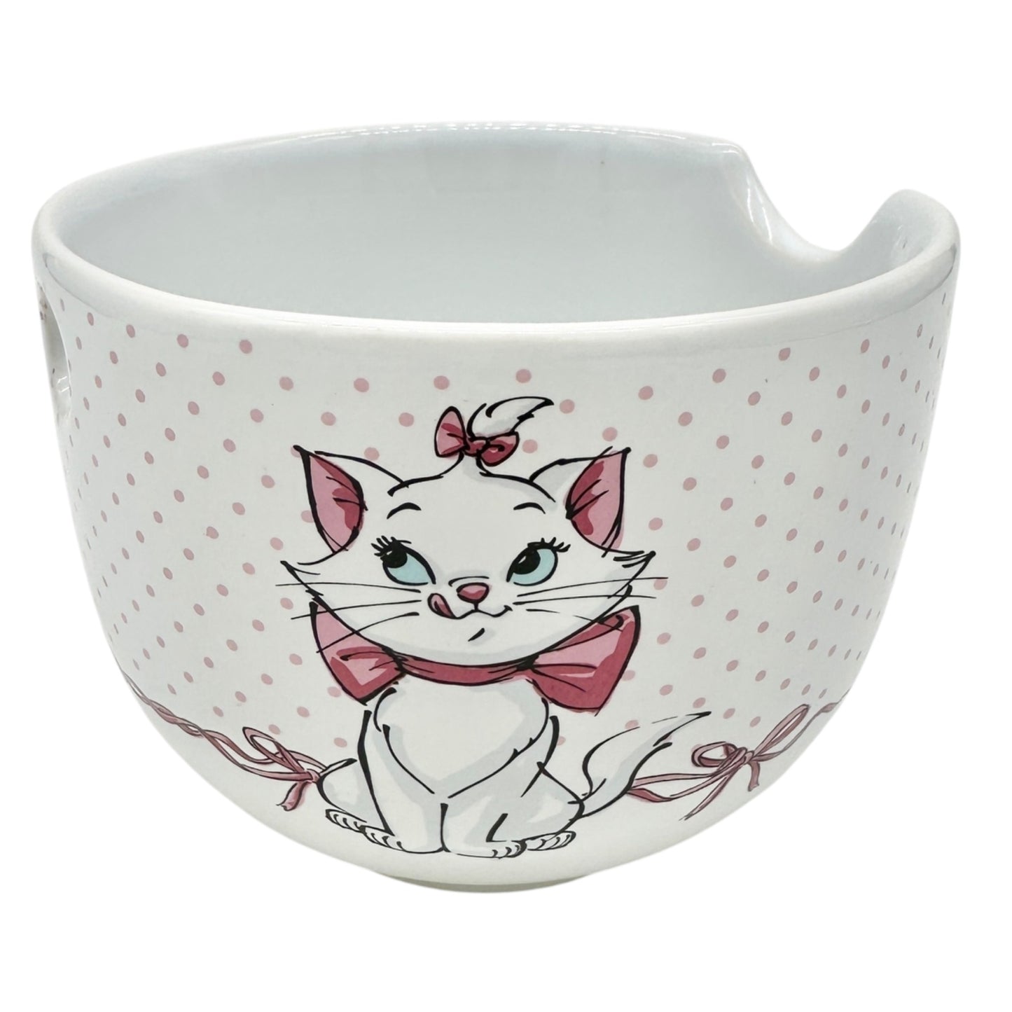 Disney Marie Aristocats Ceramic Ramen Bowl and Chopsticks Set White Pink Dots