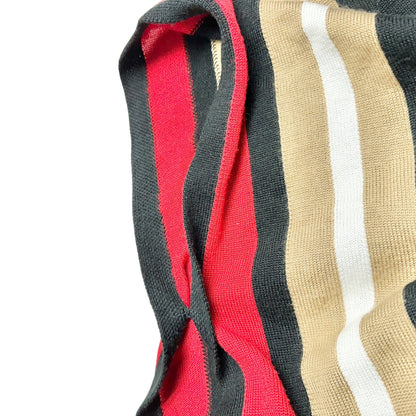 The Limited Open Front Poncho 2X/3X Black Red Tan White Striped Acrylic Knit