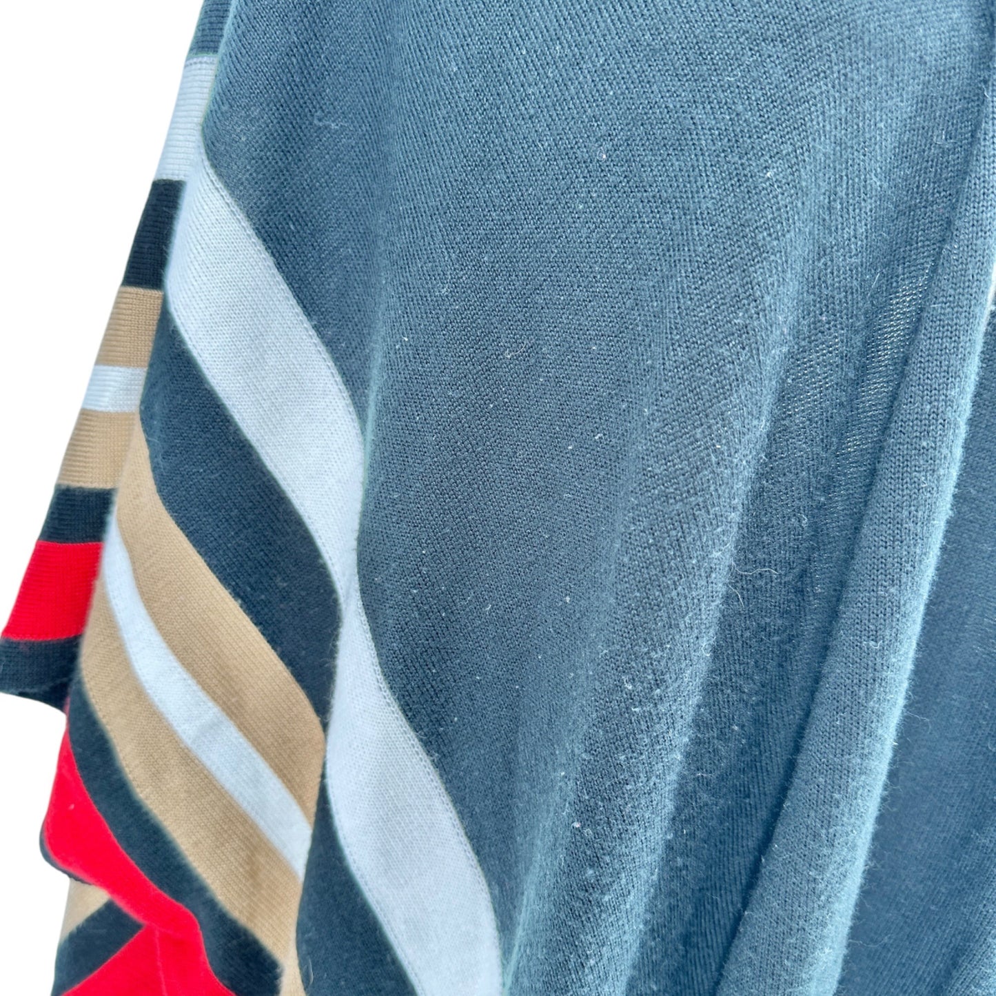 The Limited Open Front Poncho 2X/3X Black Red Tan White Striped Acrylic Knit