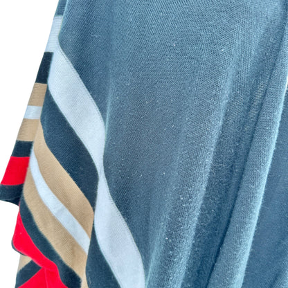 The Limited Open Front Poncho 2X/3X Black Red Tan White Striped Acrylic Knit