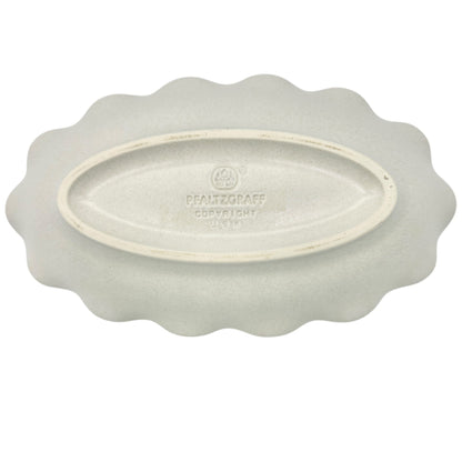 Pfaltzgraff Oval Scalloped Ceramic Bowls Set Of 4 Stone Blue Floral and Trim 9x5
