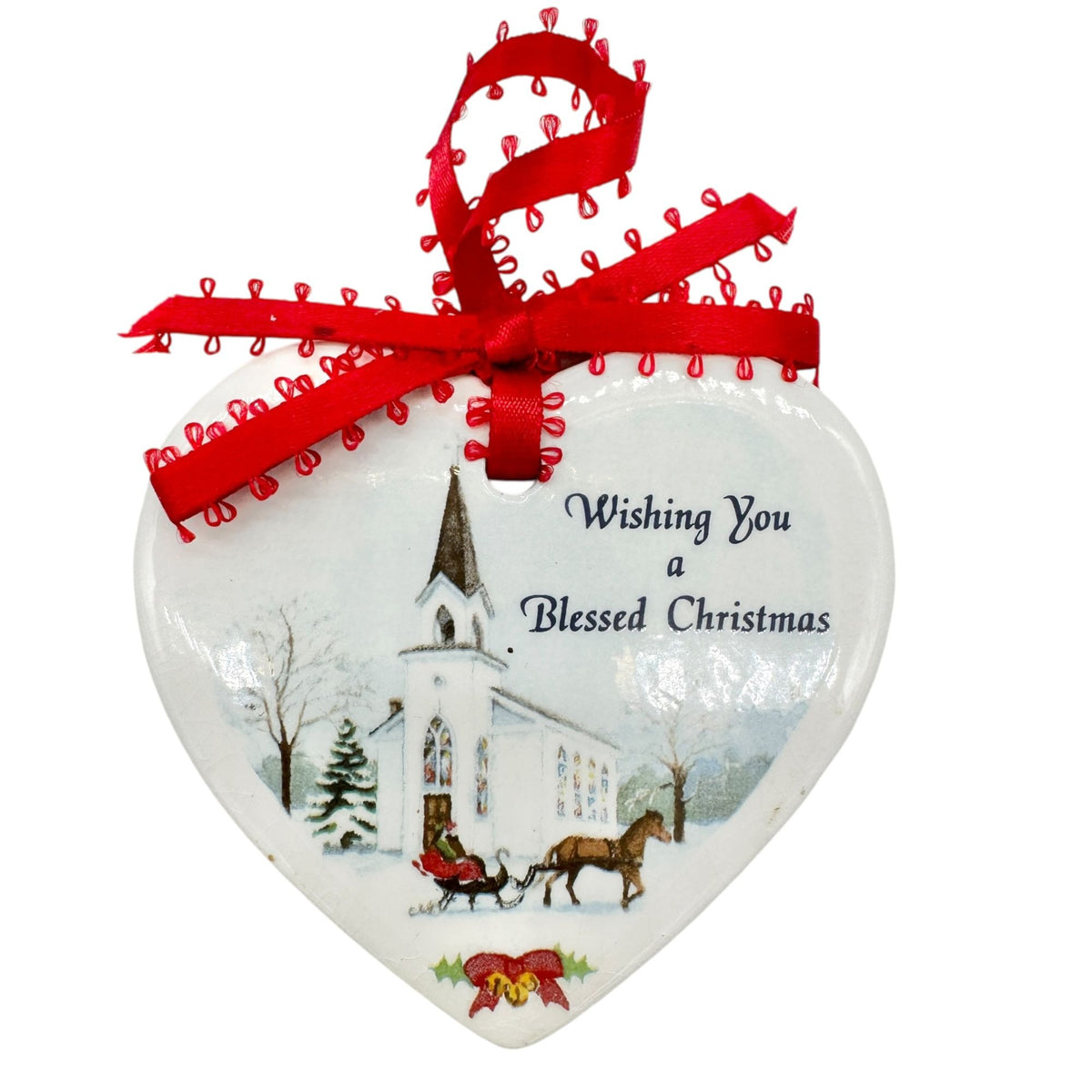 Wishing You a Blessed Christmas Ceramic Heart Shaped Ornament 3"
