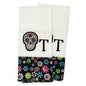 Day Of The Dead Embroidered Kitchen Towels Floral Trim Set Of 2 Sugar Skulls